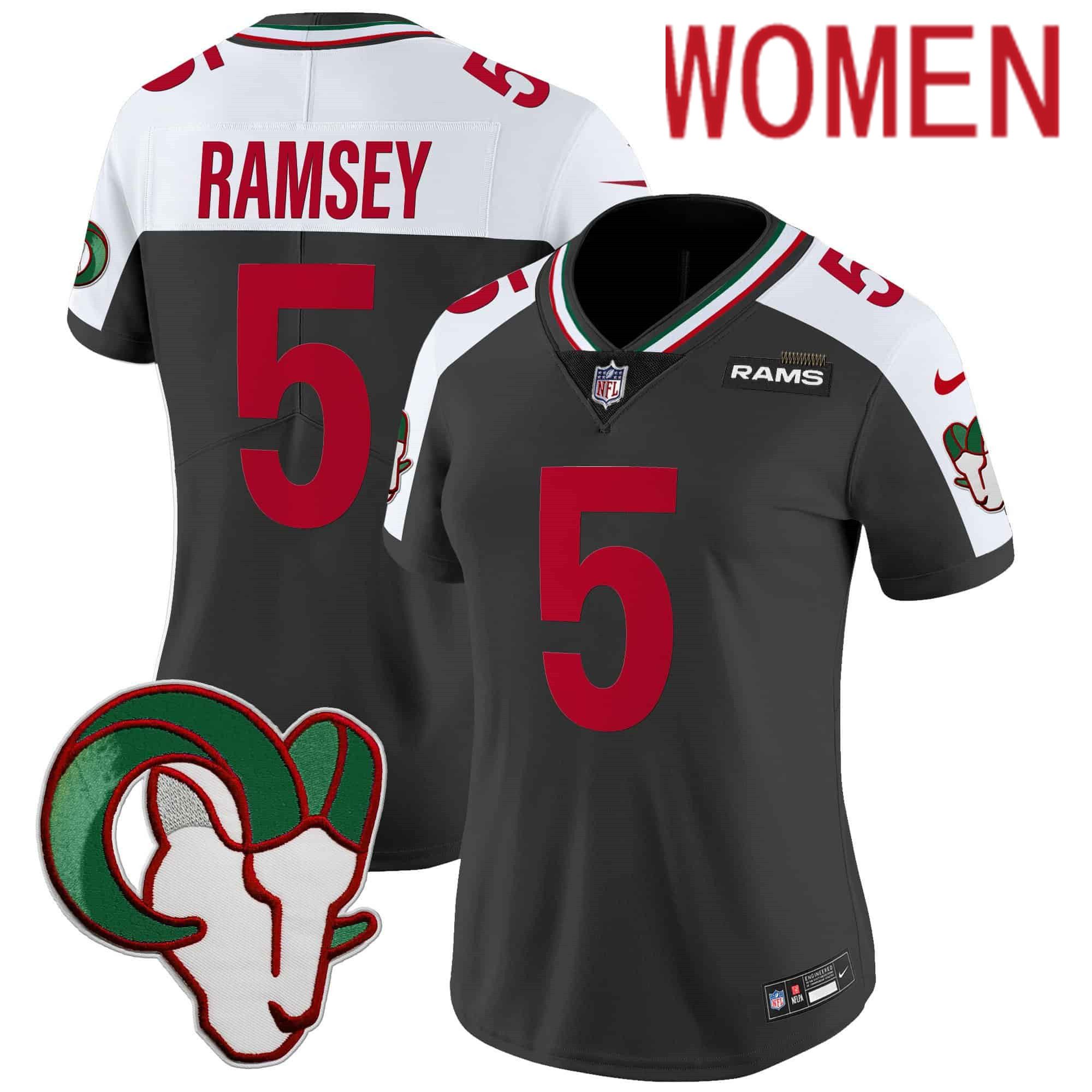 Women Los Angeles Rams #5 Ramsey Black 2024 Nike Mexico Vapor Limited NFL Jersey style 1